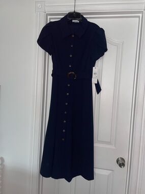 CALVIN KLEIN NAVY BLUE MIDI DRESS SZ 10 NWT $119